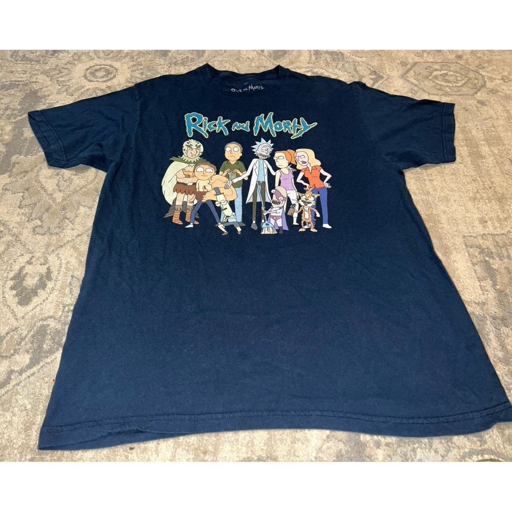 Rick And Morty T-Shirt Men's Sz Large L Short Sleeve Crew Neck Graphic Navy Blue